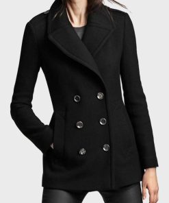 Womens Double-Breasted Black Coat