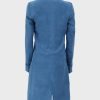 Womens Blue Double-Breasted Long Coat
