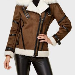 Women's Asymmetrical Faux Fur Shearling Leather Jacket