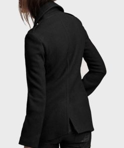 Womens Black Double-Breasted Coat