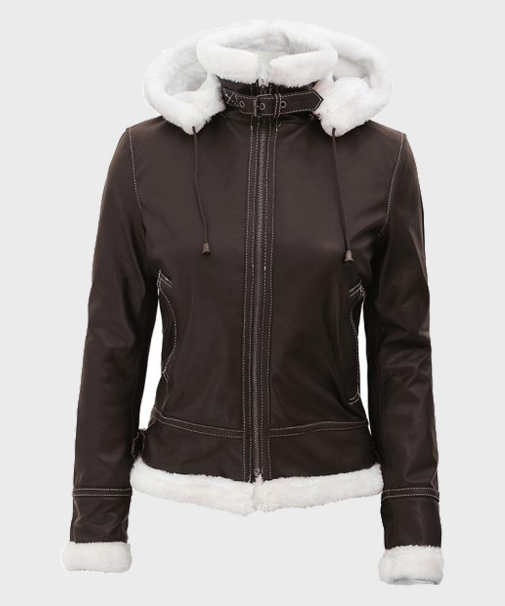 Womens Dark Brown Shearling Jacket For Winter Outfits