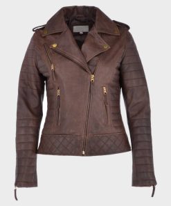 Brown Distressed Womens Leather Motorcycle Jacket