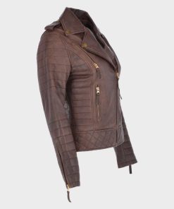 Womens Biker Asymmetrical Leather Brown Jacket