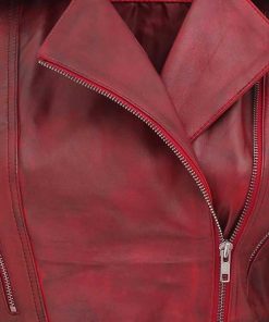 Womens Biker Leather Distressed Maroon Jacket