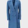 Womens Blue Long Double-Breasted Winter Coat