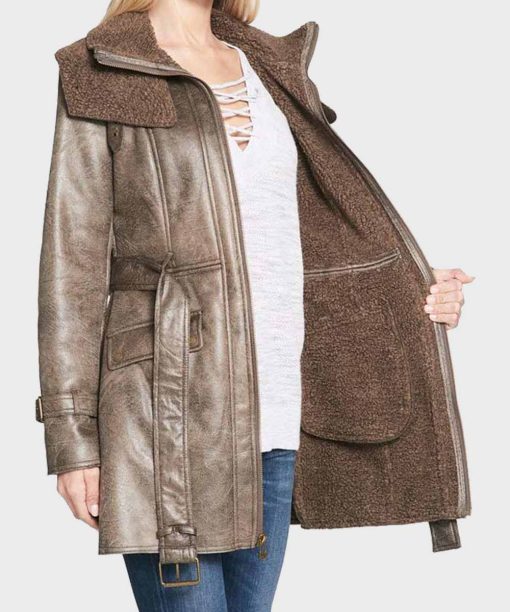 Womens Duster Faux Shearling Mid-Length Coat