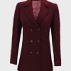 Womens Double-Breasted Maroon Coat