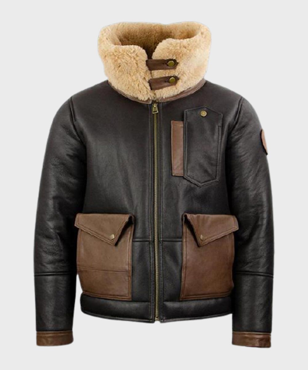 Mens Shearling Brown B3 Bomber Jacket For Winter Outfits