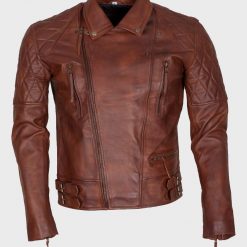 Mens Motorcycle Brown Leather Biker Jacket