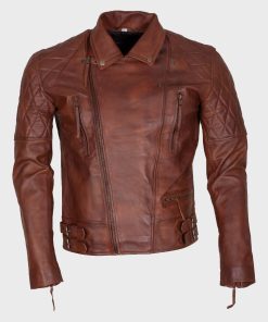 Mens Motorcycle Brown Leather Biker Jacket