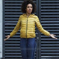 Pearl Mackie Doctor Who Yellow Puffer Jacket