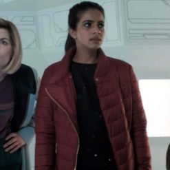 Doctor Who Mandip Gill Maroon Puffer Jacket