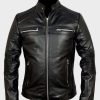 Mens Biker Leather Cafe Racer Black Jacket
