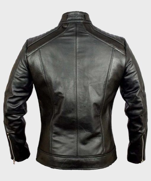 Mens Cafe Racer Biker Black Leather Jacket