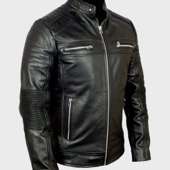 Mens Biker Cafe Racer Classic Leather Jacket