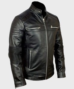 Mens Biker Cafe Racer Classic Leather Jacket