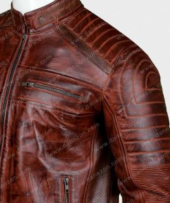Mens Brown Distressed Leather Cafe Racer Jacket