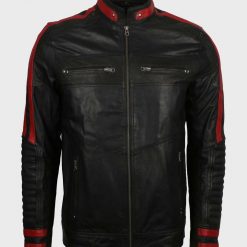 Mens Cafe Racer Leather Red & Black Jacket