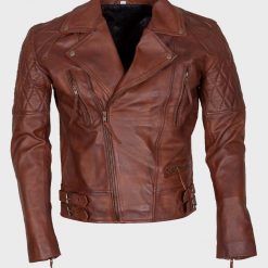 Mens Distressed Leather Motorcycle Brown Jacket