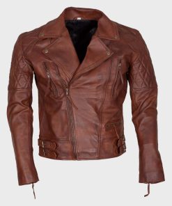 Mens Distressed Leather Motorcycle Brown Jacket