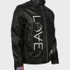 Black Cafe Racer Mens Love Leather Jacket