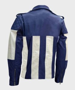 Mens Blue & White Motorcycle Leather Jacket