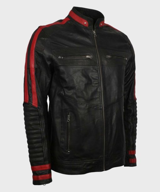 Mens Red & Black Leather Biker Jacket