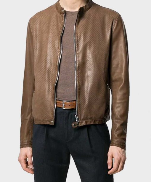 Mens Brown Biker Slimfit Leather Jacket