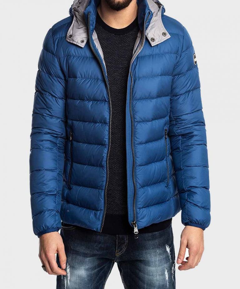 Mens Puffer Blue Hooded Jacket for Winter Outfits