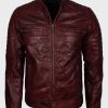 Maroon Cafe Racer Mens Vintage Waxed Leather Jacket