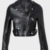 Womens Stylish Black Sheepskin Leather Cropped Jacket