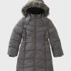 Womens Fur Hooded Puffer Grey Coat