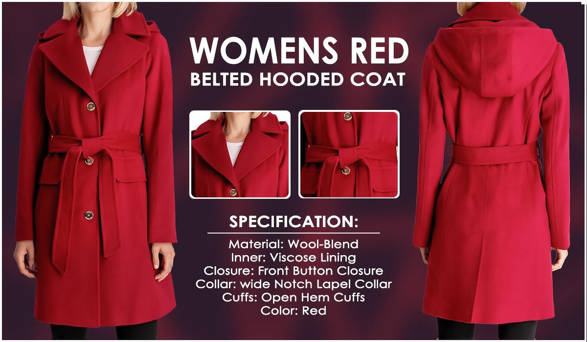 Red Belted Wool Trench Coat