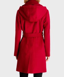 Womens Belted Red Hooded Coat