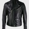 Double-Zip Black Biker Leather Jacket
