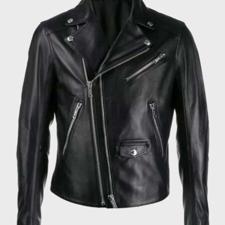 Black Double-Zip Motorcycle Jacket | Black Leather Biker Jacket