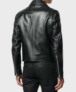 Black Biker Double-Zip Leather Motorcycle Jacket