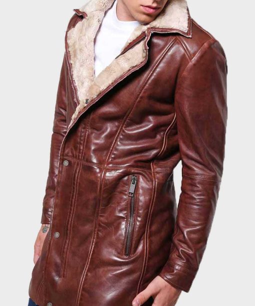 Mens Shearling Brown Leather Coat