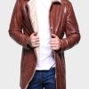 Men's Mid-Length Brown Shearling Leather Coat