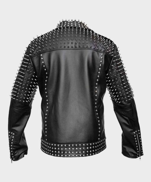 Mens Black Cropped Studded Leather Jacket