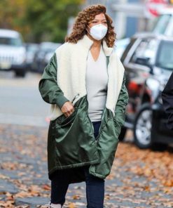 The Equalizer Queen Latifah Green and White Shearling Coat