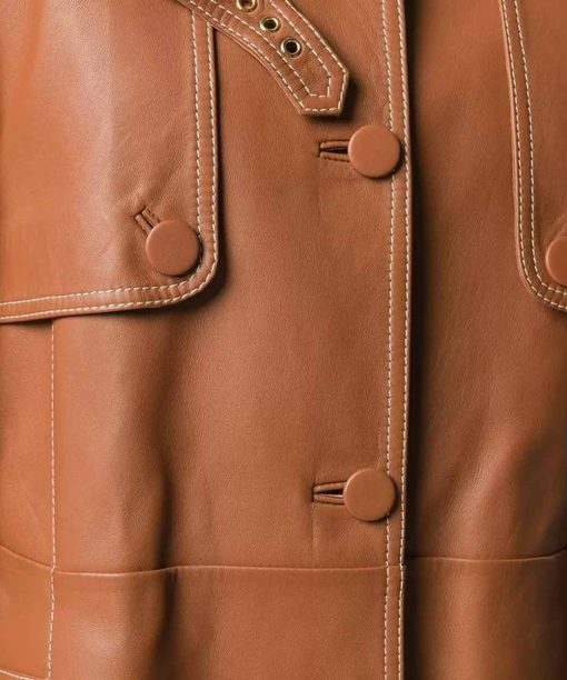 Brown Belted Women's Leather Coat