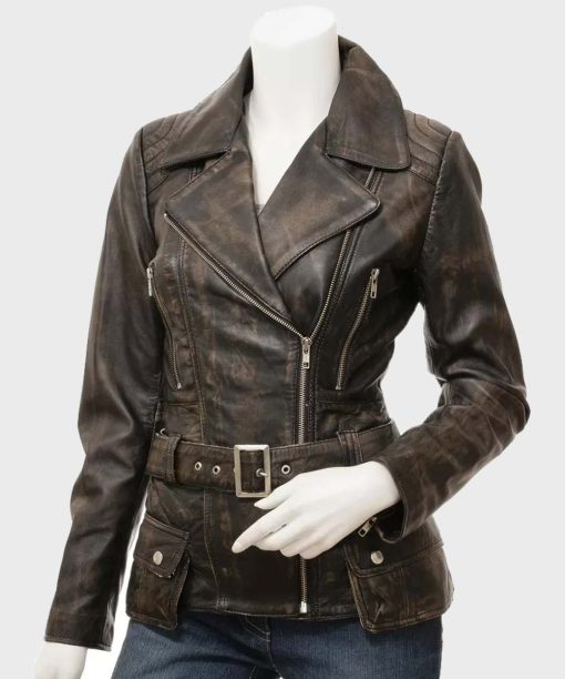 Womens Vintage Leather Biker Jacket