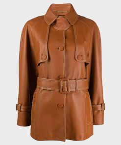 Women's Stylish Mid-Length Brown Belted Coat