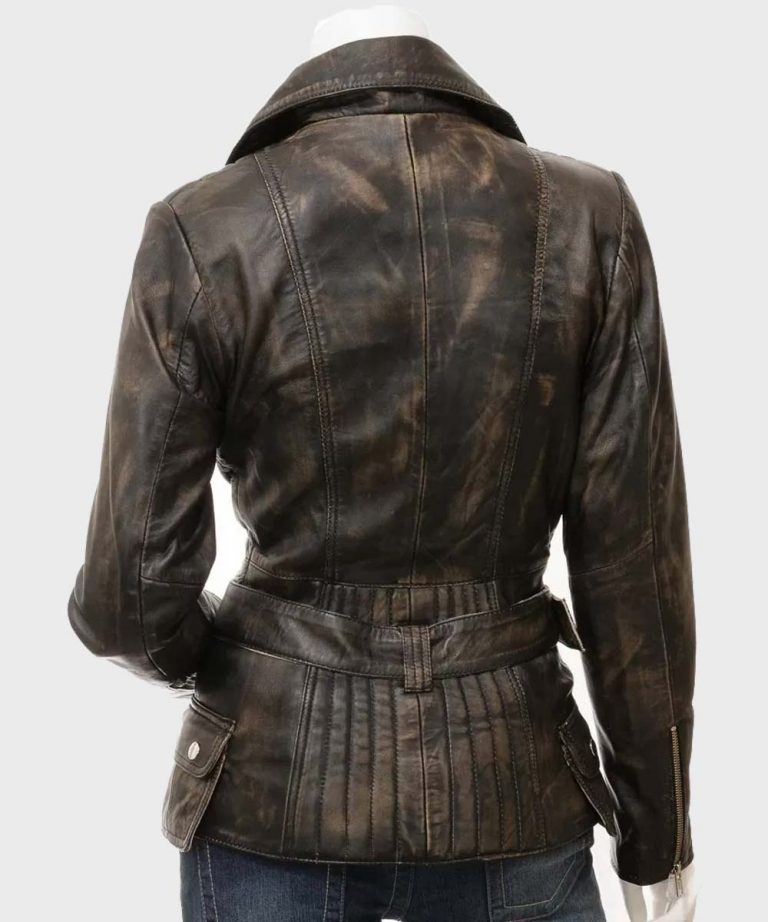 Womens Distressed Biker Vintage Leather Jacket - Danezon