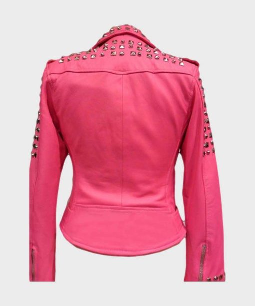 Womens Pink Biker Golden Studded Jacket