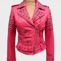 Womens Golden Studded Pink Jacket