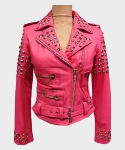 Womens Golden Studded Pink Jacket