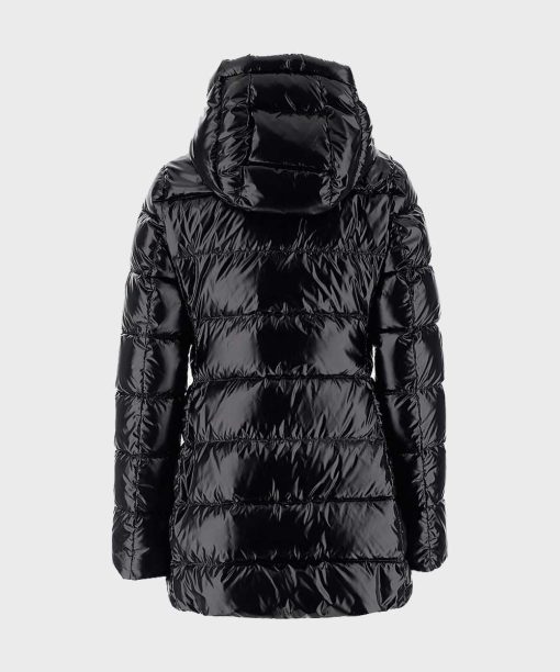 Black Puffer Mid-Length Coat with Hood