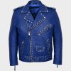 Motorcycle Studded Blue Jacket